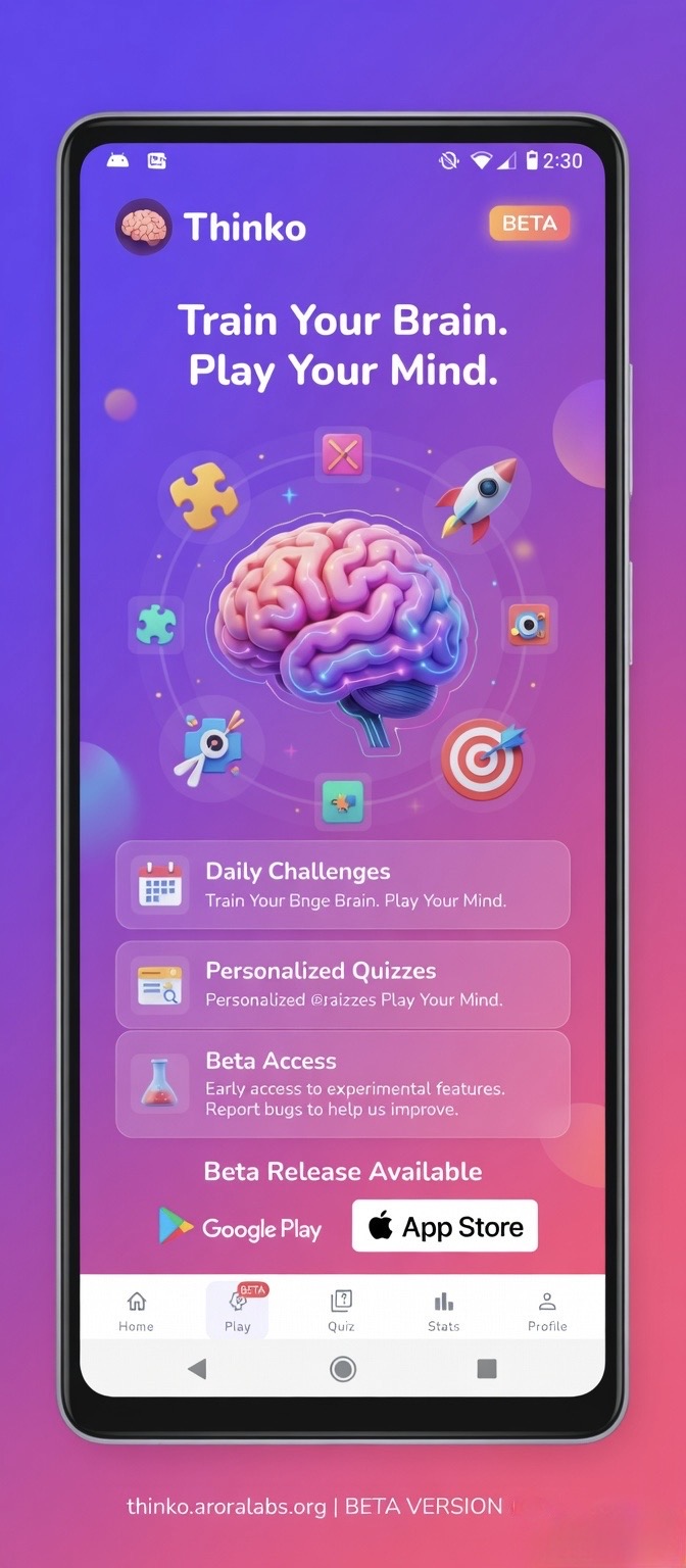 Thinko app — cognitive games screen